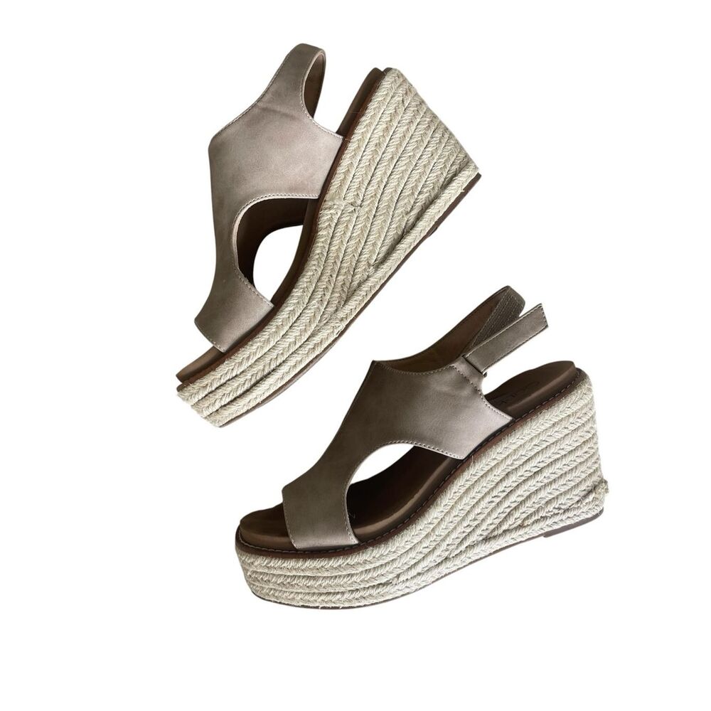Corkys Footwear Taupe Freddie Leather Wedge Sandals Shoes Women’s Size 8 Comfort